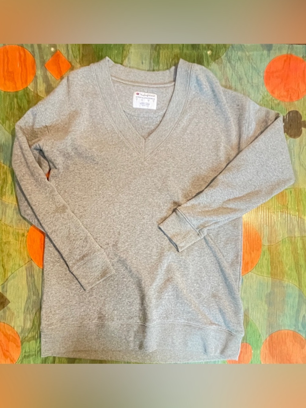 Champion Womens V-Neck Pullover Sweatshirt Fleece Medium Gray Polyester Cotton